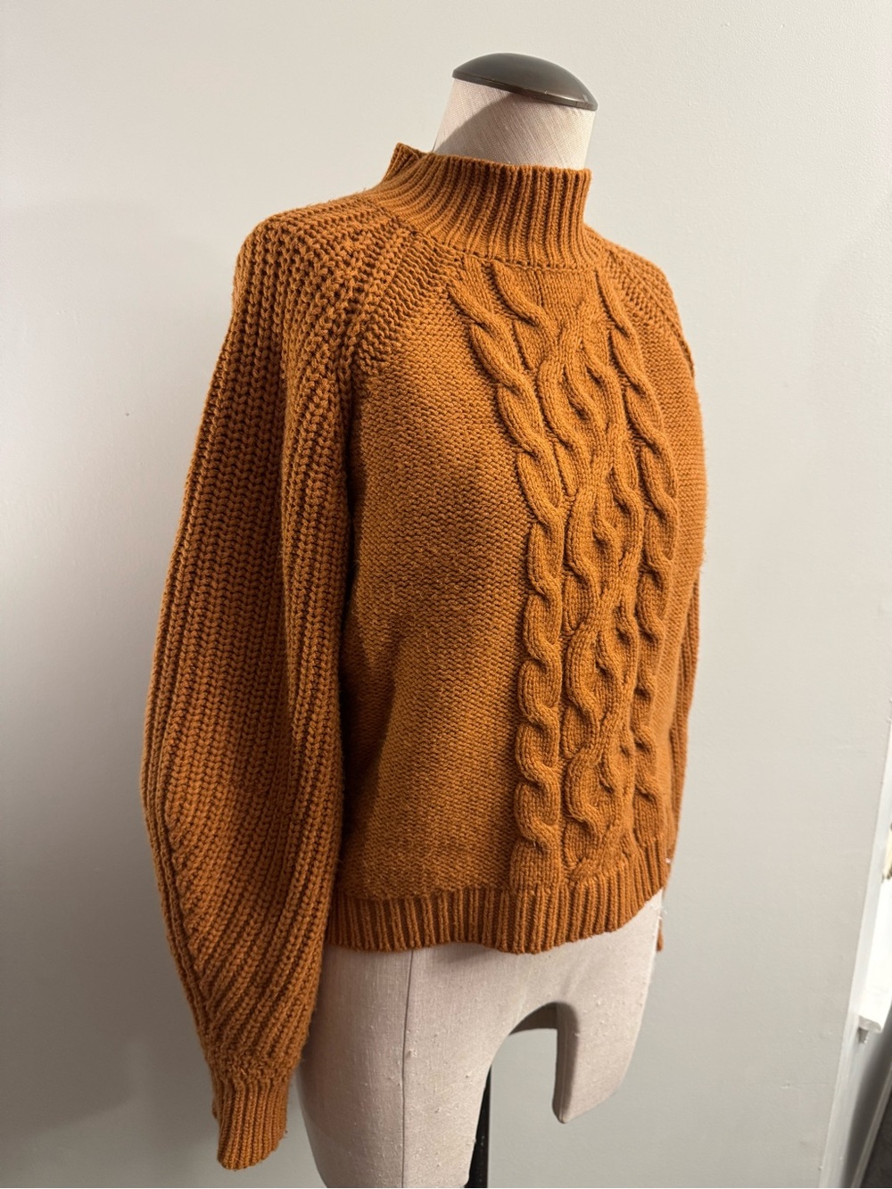 Cable Knit Mock Neck Sweater - Copper